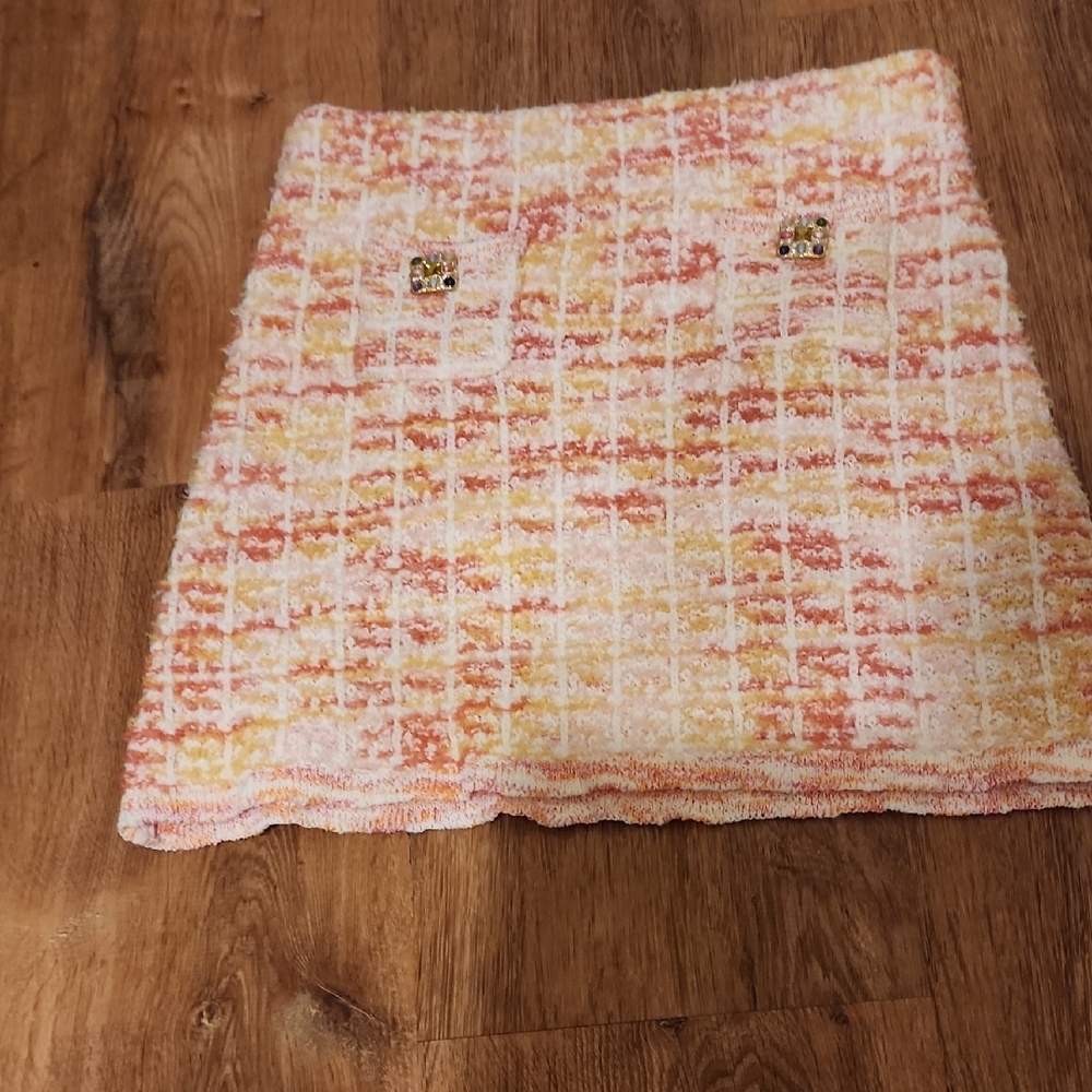 SHEIN Pink and Yellow Tweed Mini Skirt